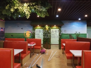 浮雕墙体3d彩绘_手绘涂鸦墙画_火锅餐厅墙绘价格-彩圆壁画