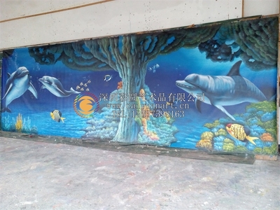 海底世界3d壁画彩绘_墙绘涂鸦_浮雕墙体手绘墙画-彩圆设计