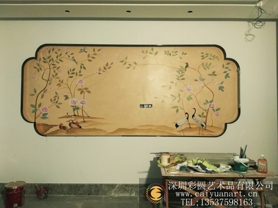 gcal_sp_qh-001深圳福田商鋪旗袍店電視背景墻墻繪_國畫工筆墻繪-彩圓壁畫公司