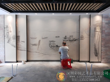 龙华餐厅墙绘_海鲜馆墙绘壁画_天花墙绘-彩圆装饰设计01.jpg