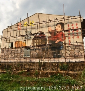 手绘墙画_重庆石柱西沱墙体手绘新农村文化墙-彩圆壁画公司