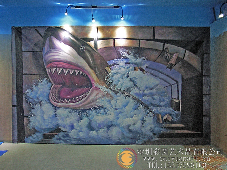 江门3D展馆鲨鱼手绘3D壁画.jpg