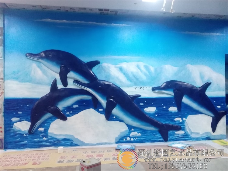 福建莆田海豚3d立体浮雕墙绘_墙体彩绘-彩圆装饰包装工程.jpg