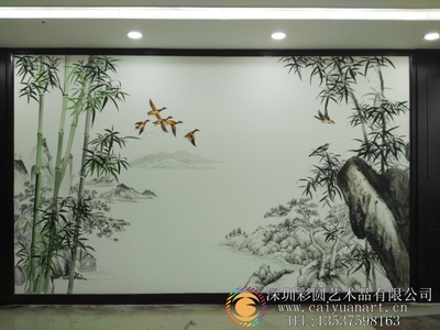 gcal_bgs_qh-002七星广场办公室国画墙绘壁画-彩圆装饰设计壁画公司