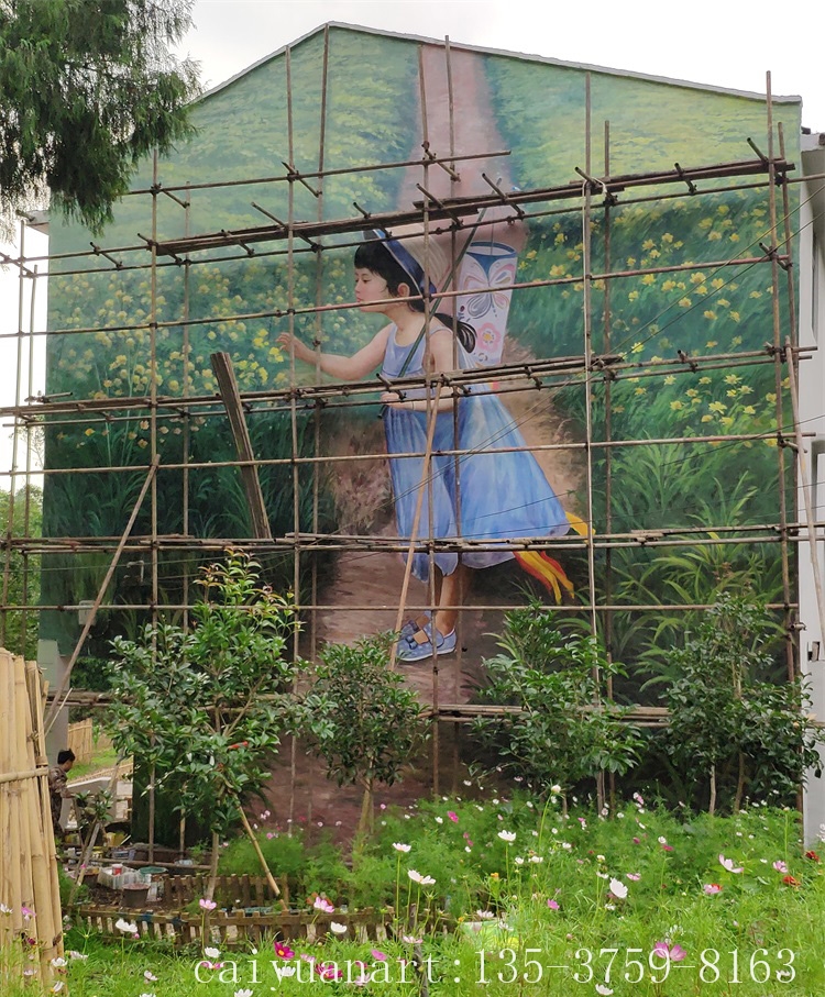 彩绘壁画_广西贺州新农村写实人物文化墙-彩圆装饰墙画公司