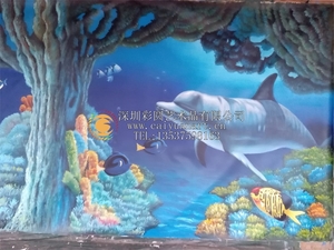 海底世界3d壁画彩绘_浮雕墙体手绘墙画_墙绘涂鸦-彩圆装饰